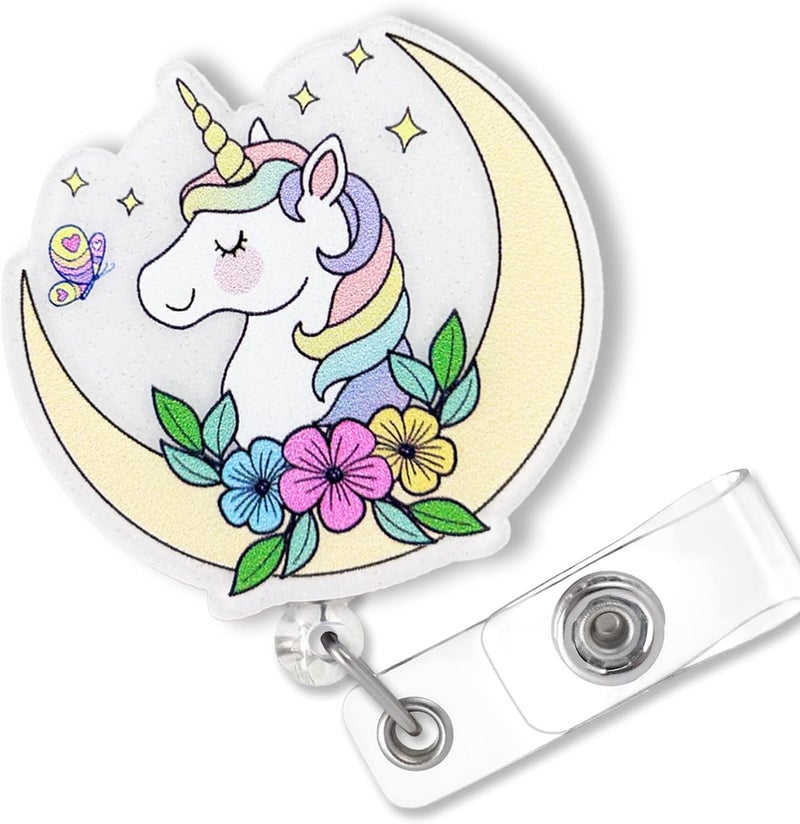 Bydevia Cute Unicorn Badge Reel Retractable, Funny Badge Reel for Nurse Nursing Student RN MA CNA LPN Medical Worker & Teacher, Personalized Nurses Week Gifts, Unicorn Lovers Badge Holder with Alligator Clip - Image 1